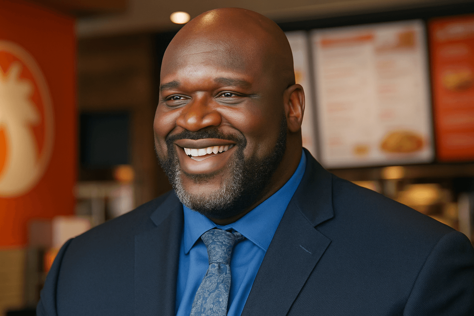 shaq inside a restaurant
